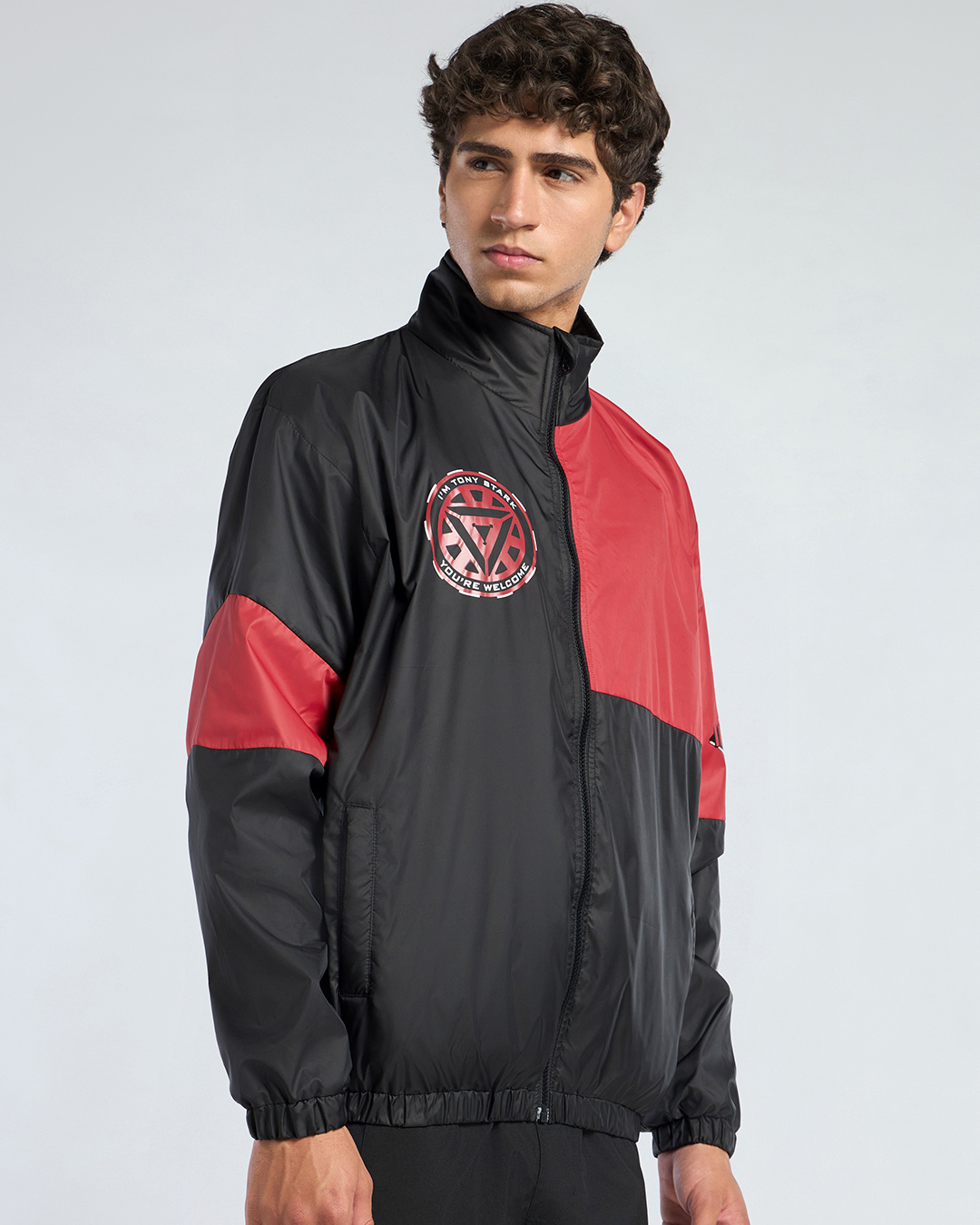 Shop Men's Black & Bold Red Color Block Oversized Windcheater Jacket-Back