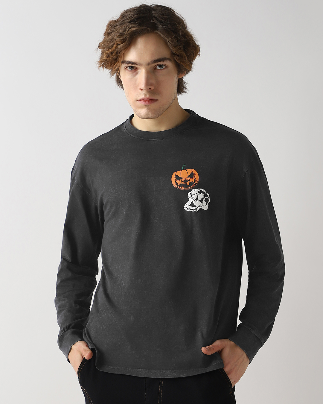 Shop Men's Black Bones in Motion Still Unshaken Graphic Printed Oversized Acid Wash T-shirt-Back