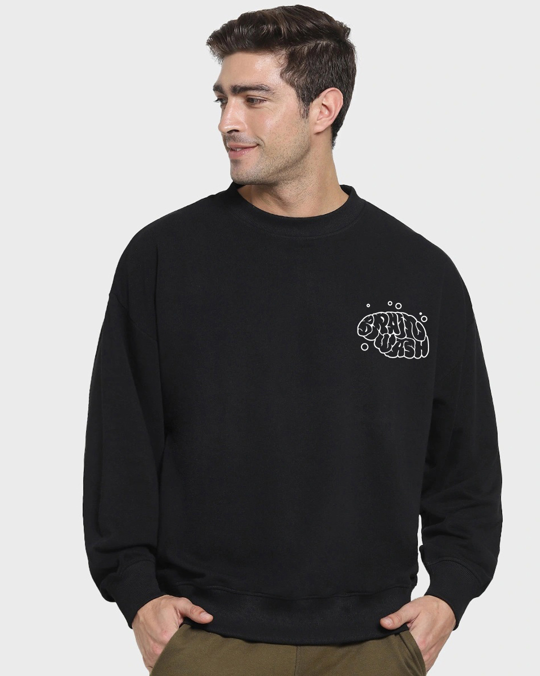 Shop Men's Black Brain Wash Graphic Printed Oversized Sweatshirt-Back