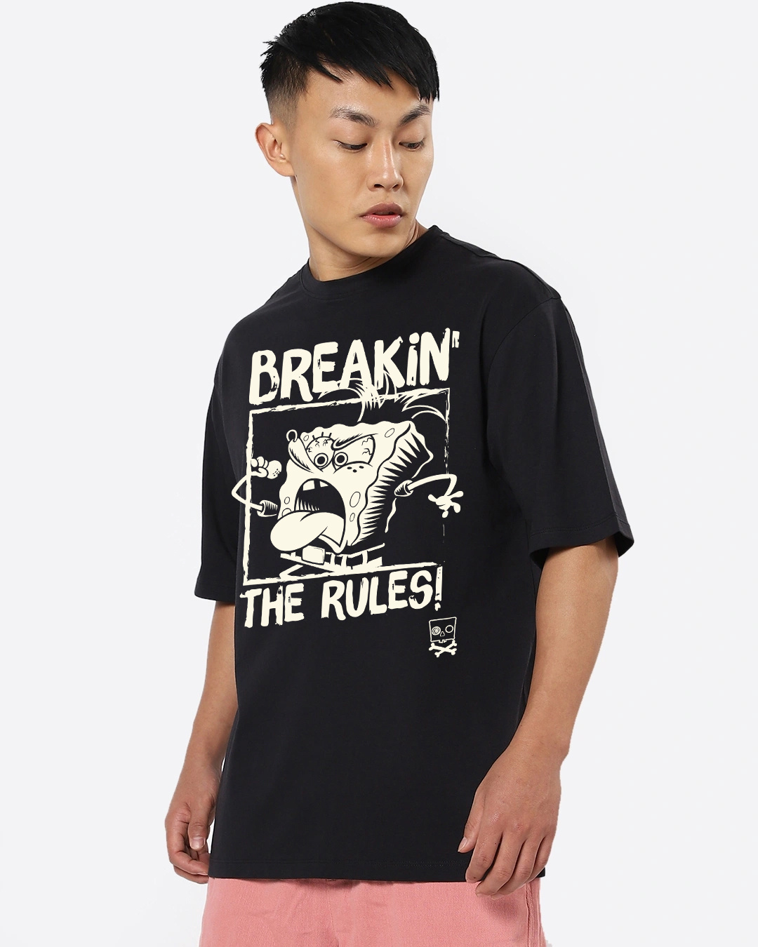 Shop Men's Black Breaking The Rules Graphic Printed Oversized T-shirt-Back
