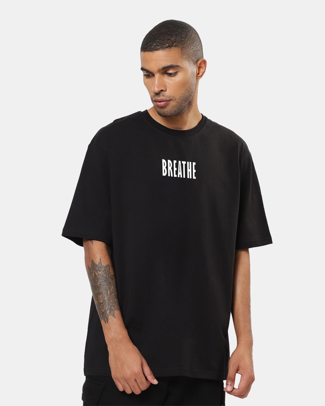 Buy Men's Black Breath Typography Oversized T-shirt Online at Bewakoof