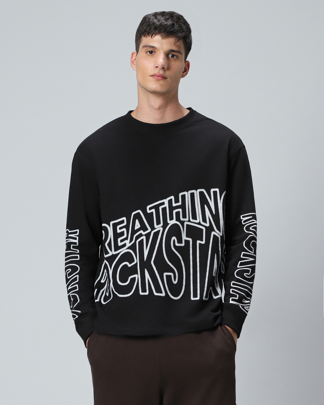 Shop Men's Black Breathing Rockstar Typography Oversized T-shirt-Back