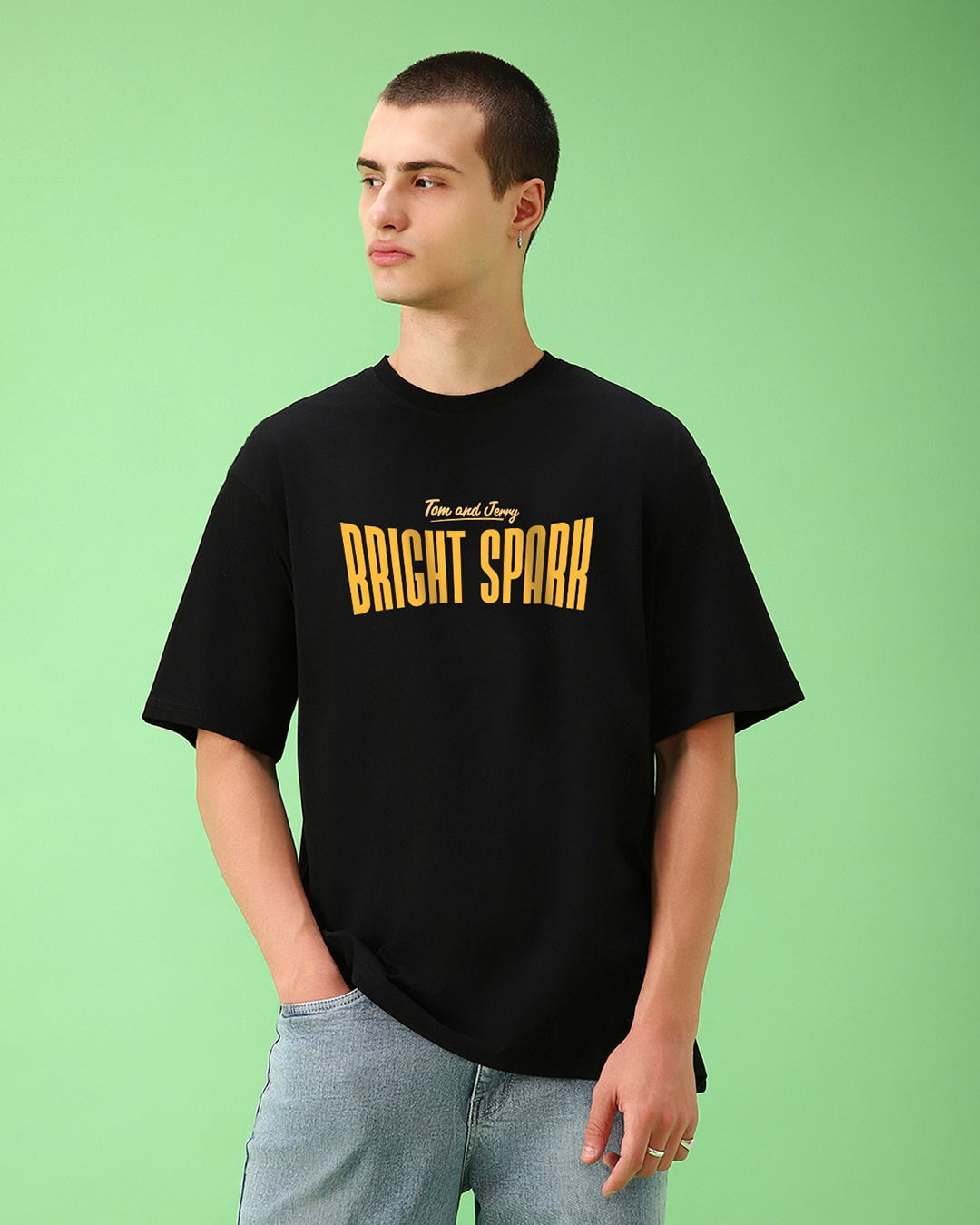 Shop Men's Black Bright Spark Graphic Printed Oversized T-shirt-Back