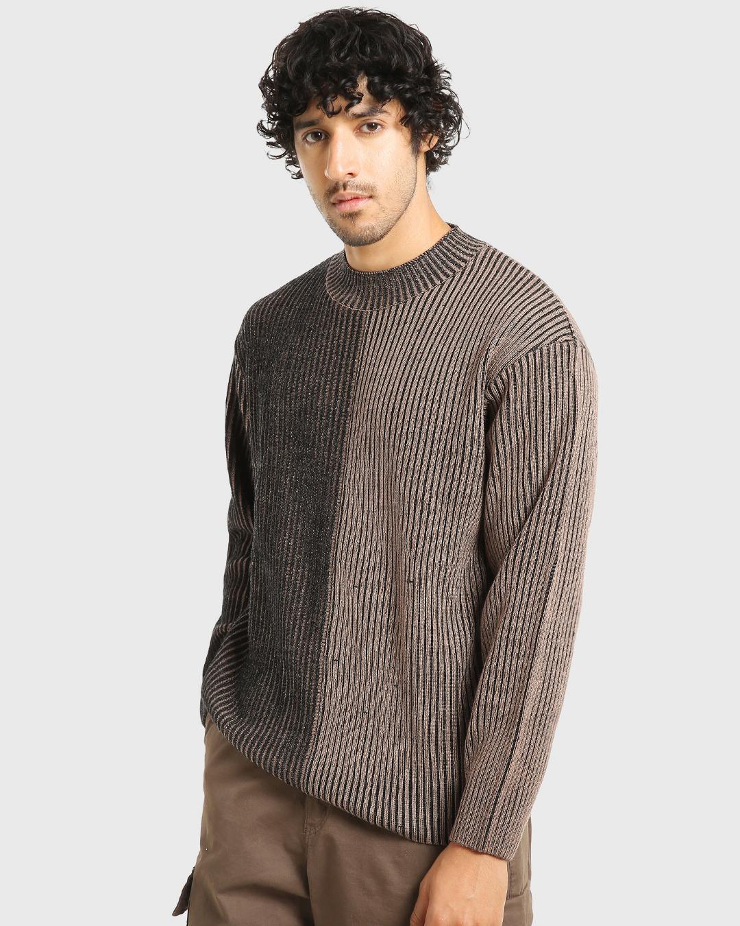 Shop Men's Black & Brown Color Block Oversized Sweater-Back