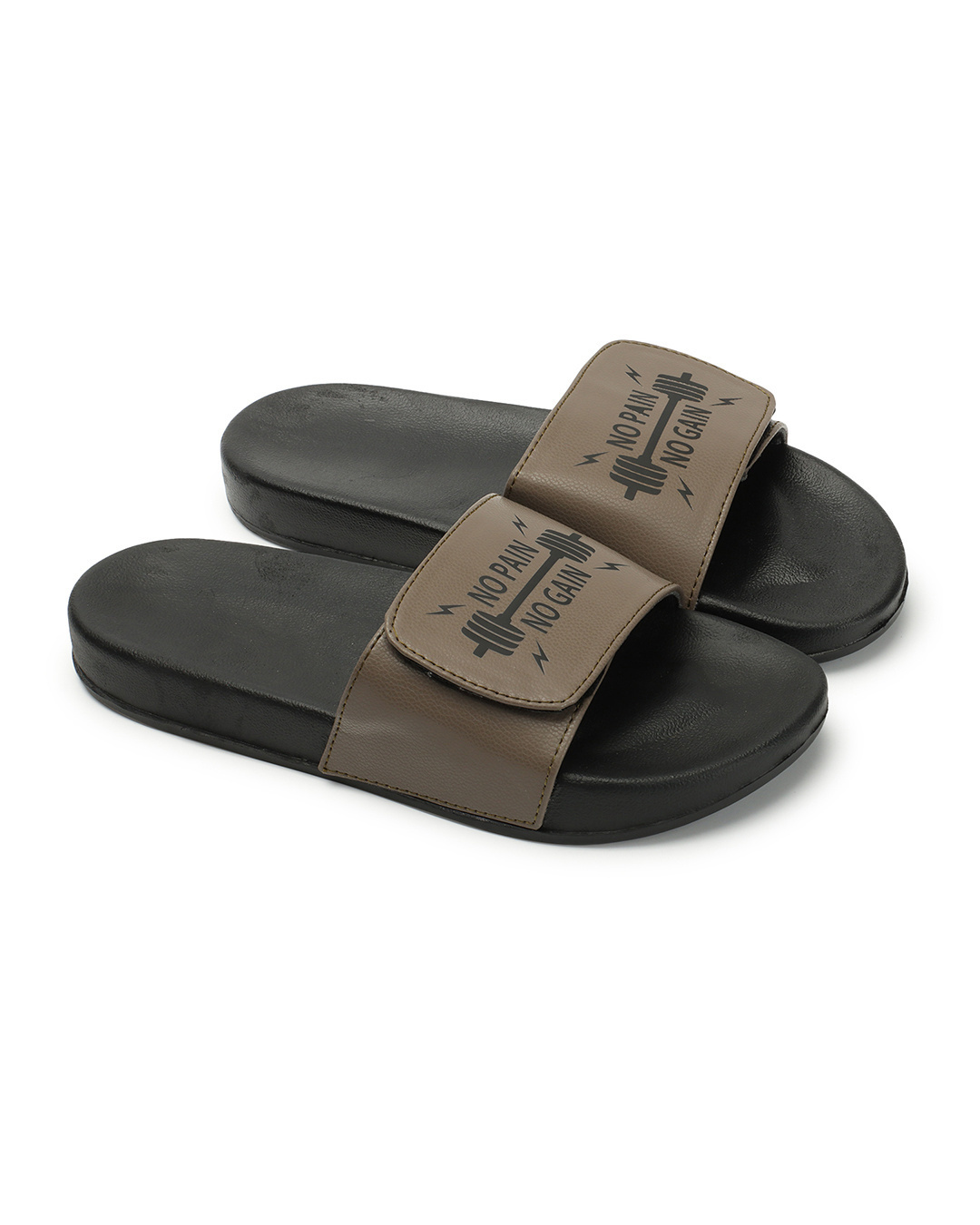 Shop Men's Black & Brown Printed Velcro Sliders-Back