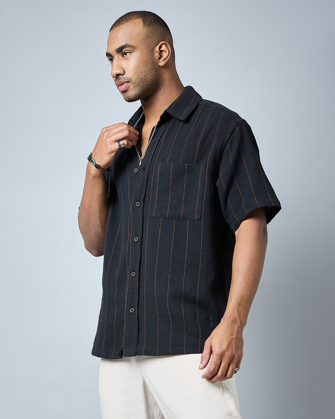 Shop Men's Black Striped Oversized Shirt-Back