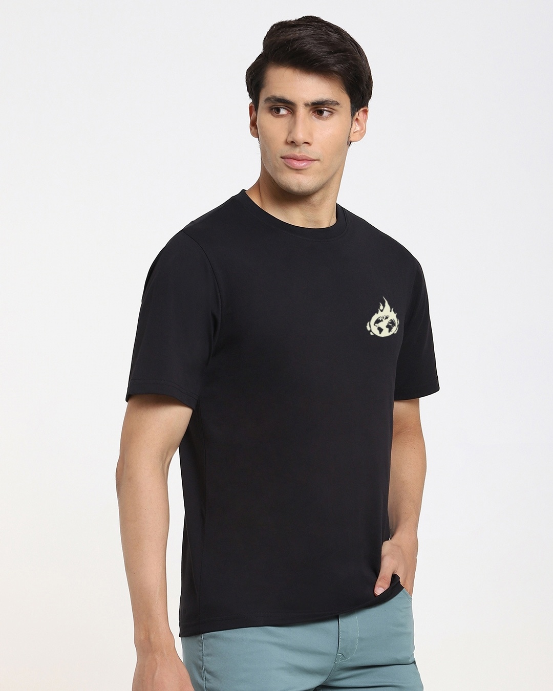 Shop Men's Black Burning Tee Oversized T-shirt-Back