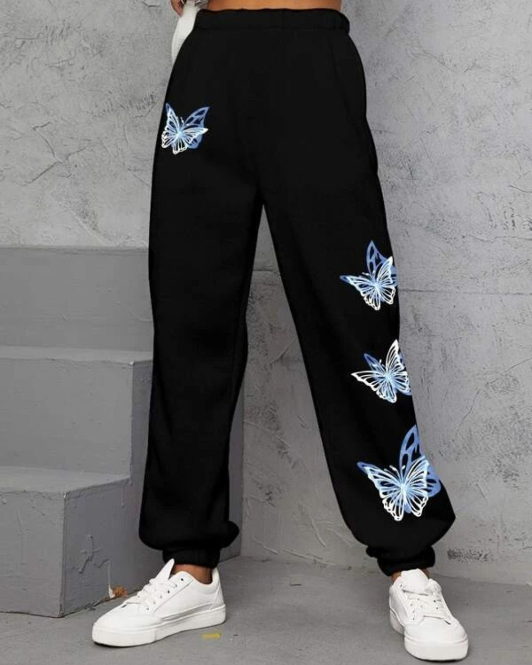 Buy Women's Black Butterfly Printed Joggers Online at Bewakoof