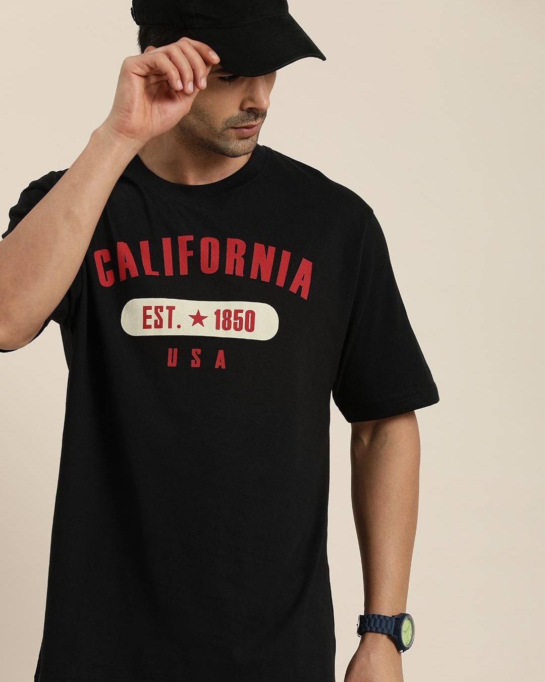 Buy Men's Black California Typography Oversized T-shirt Online at Bewakoof