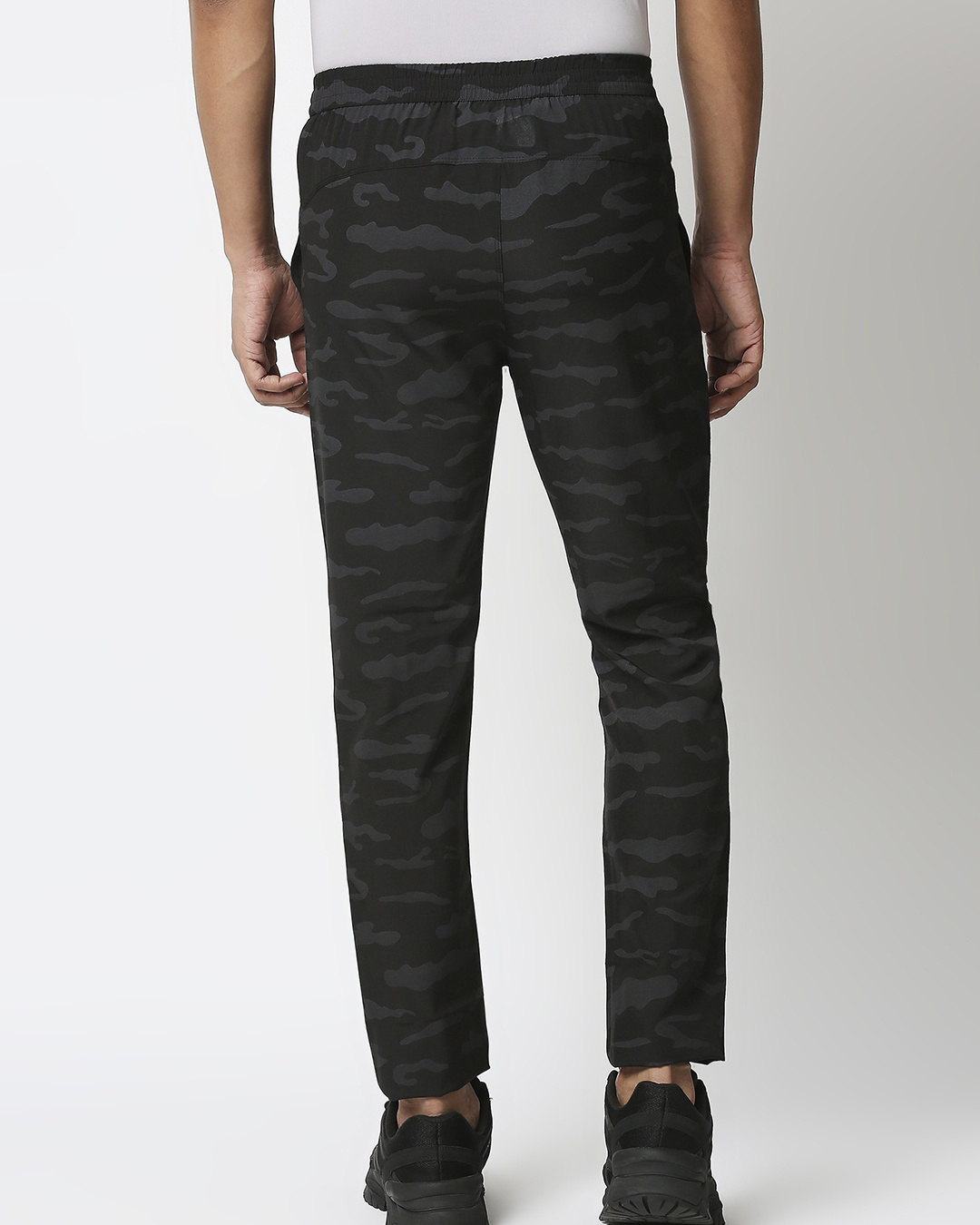 Shop Men's Black Camouflage Slim Fit Track Pants-Back