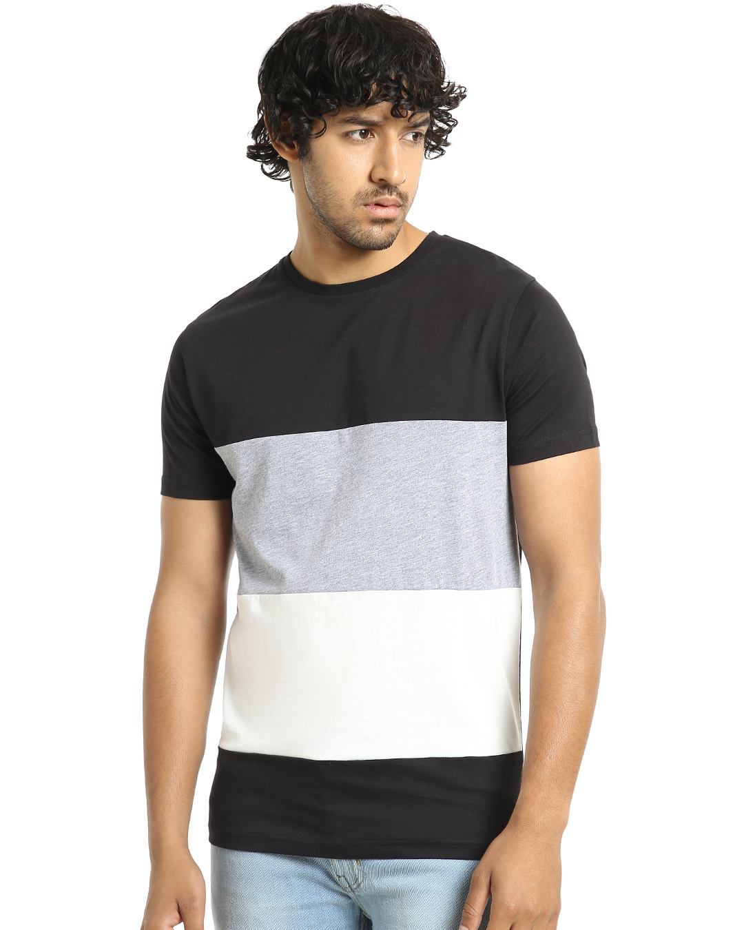 Buy Men's Black & Grey Color Block T-shirt Online at Bewakoof