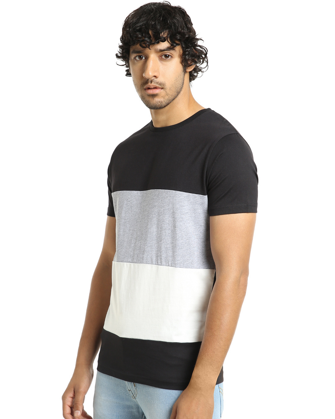 Shop Men's Black & Grey Color Block T-shirt-Back