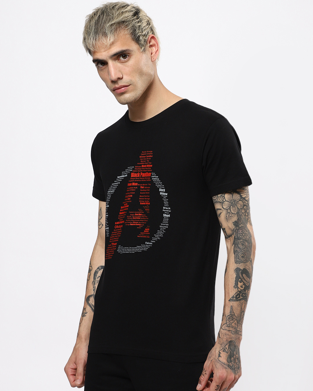 Shop Men's Black Captain America Broken Logo T-shirt-Back