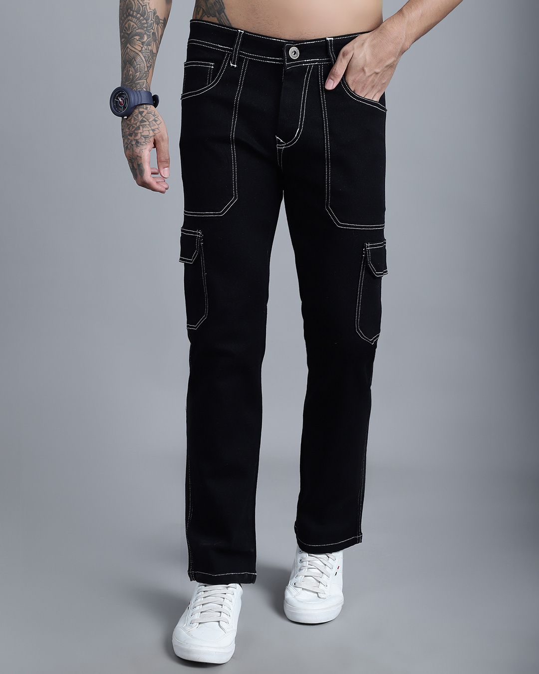 Buy Men's Black Cargo Jeans Online at Bewakoof