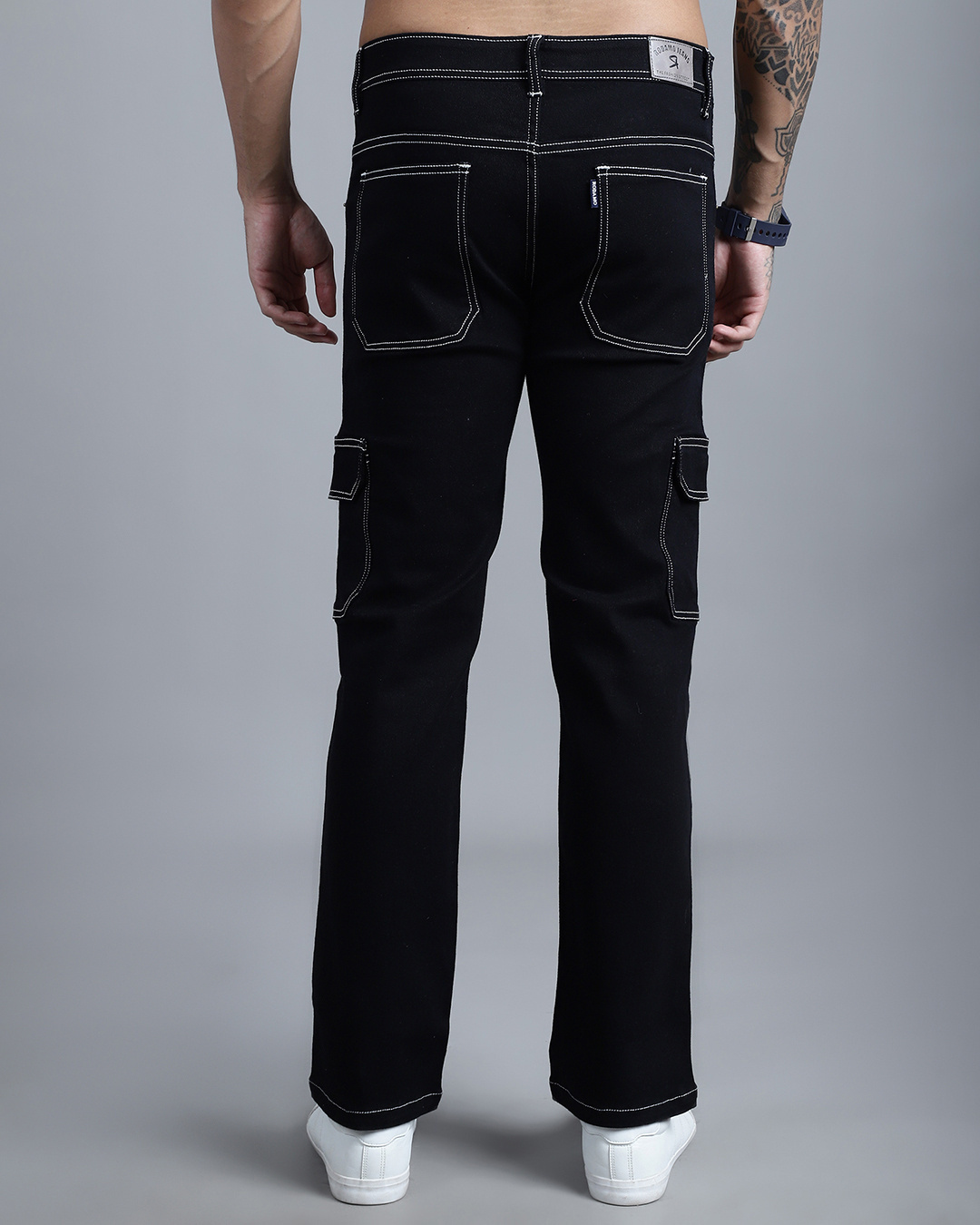 Shop Men's Black Cargo Jeans-Back