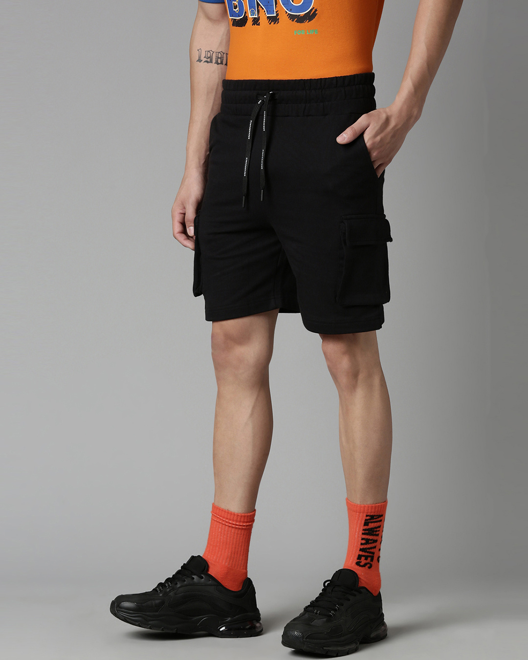 Shop Men's Black Cargo Shorts-Back