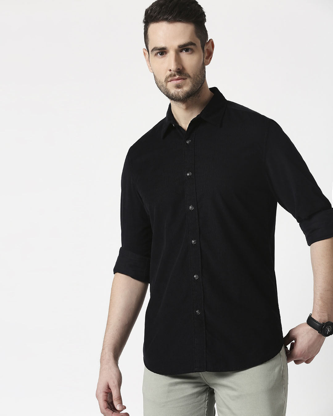 Buy Men's Black Casual Slim Fit Corduroy Shirt for Men black Online at