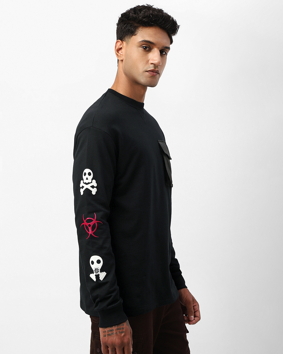 Shop Men's Black Caution Graphic Printed Oversized T-shirt-Back