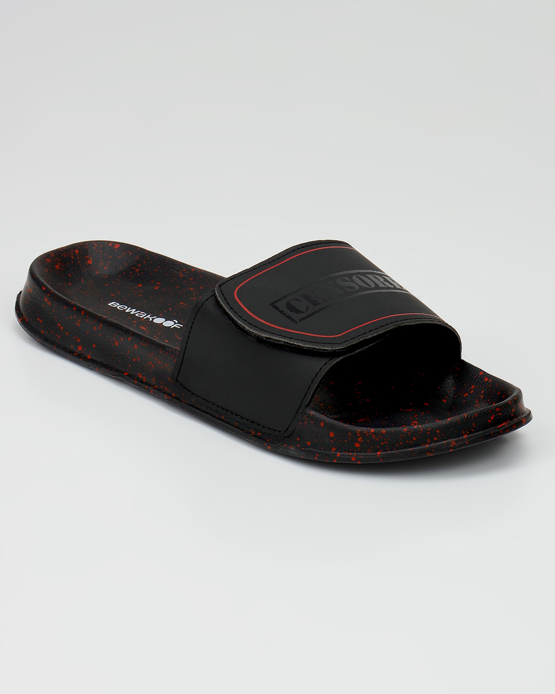 Shop Men's Black Censored Printed Velcro Sliders-Back