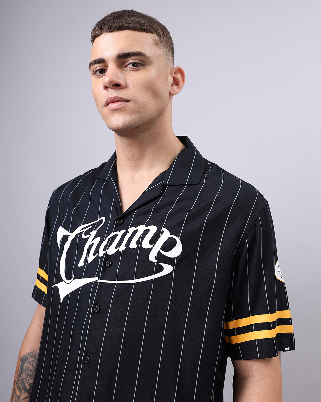 Buy Men's Black Champ Wile Typography Oversized Shirt Online at Bewakoof