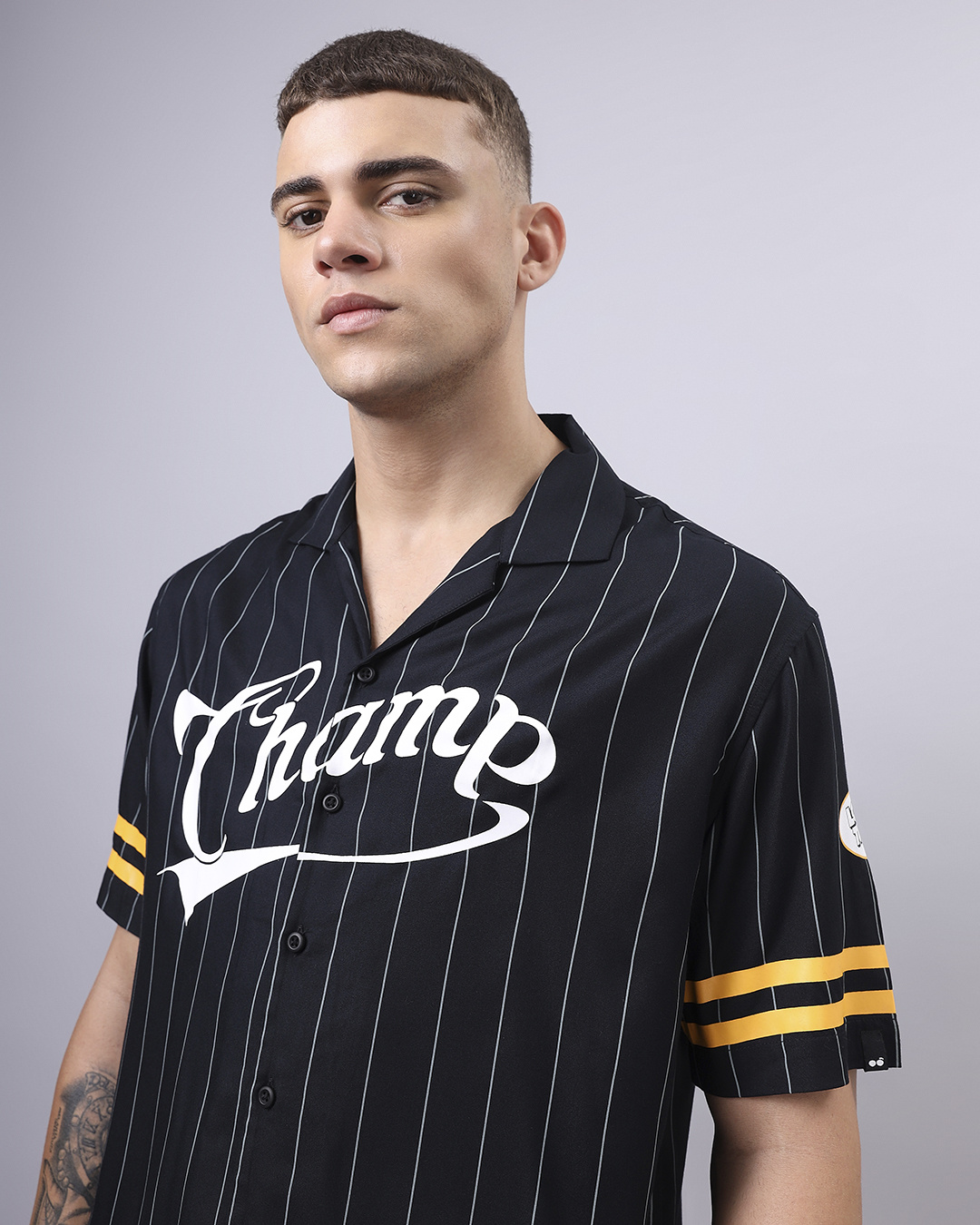 Buy Men's Black Champ Wile Typography Oversized Shirt Online at Bewakoof