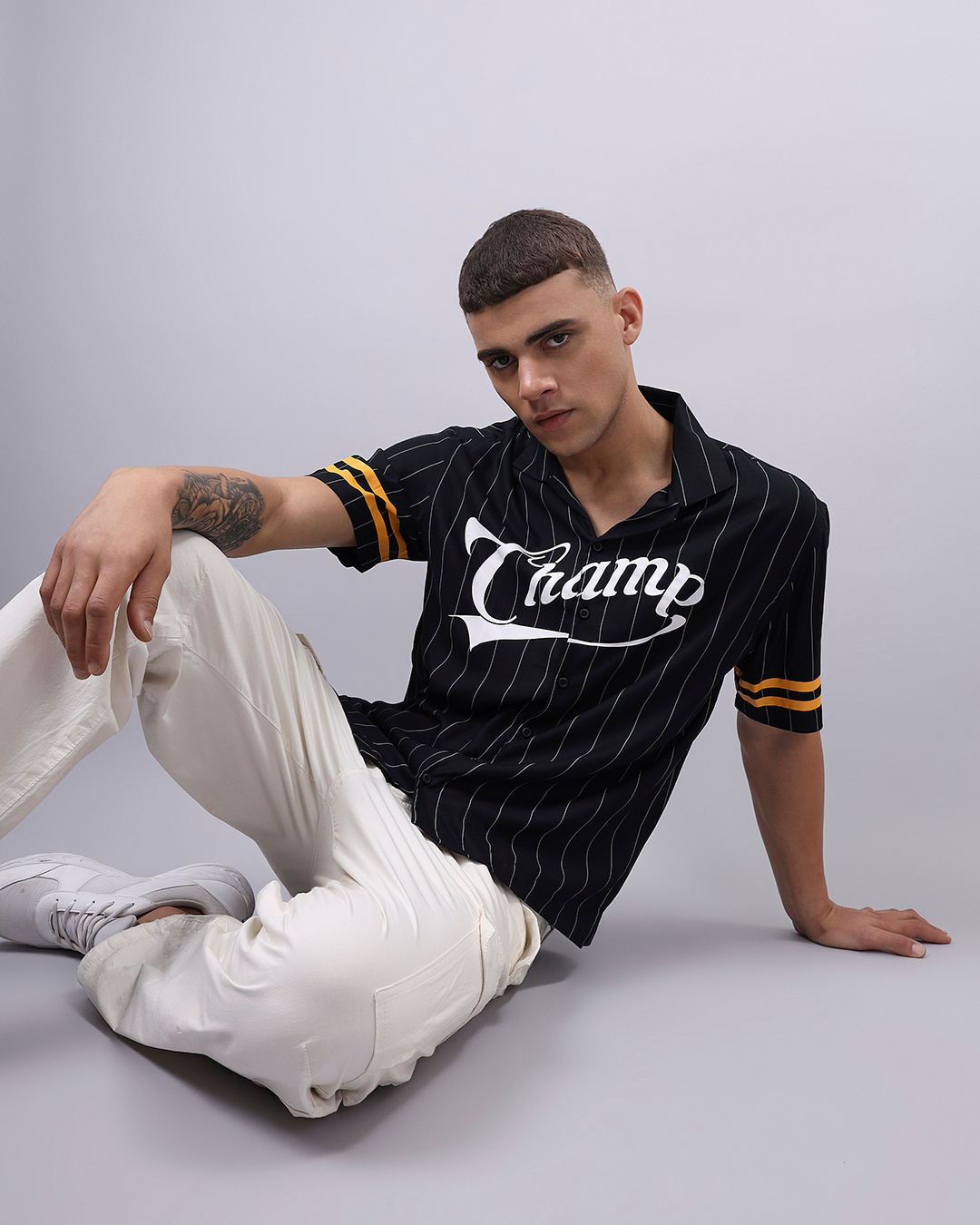 Shop Men's Black Champ Wile Typography Oversized Shirt-Back