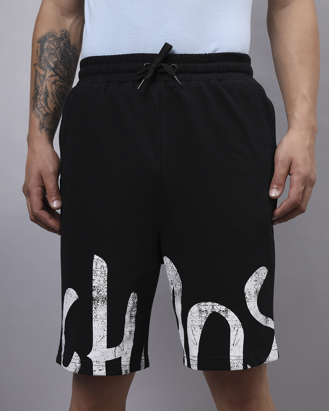 Buy Men's Black Chaos Typography Oversized Shorts Online at Bewakoof