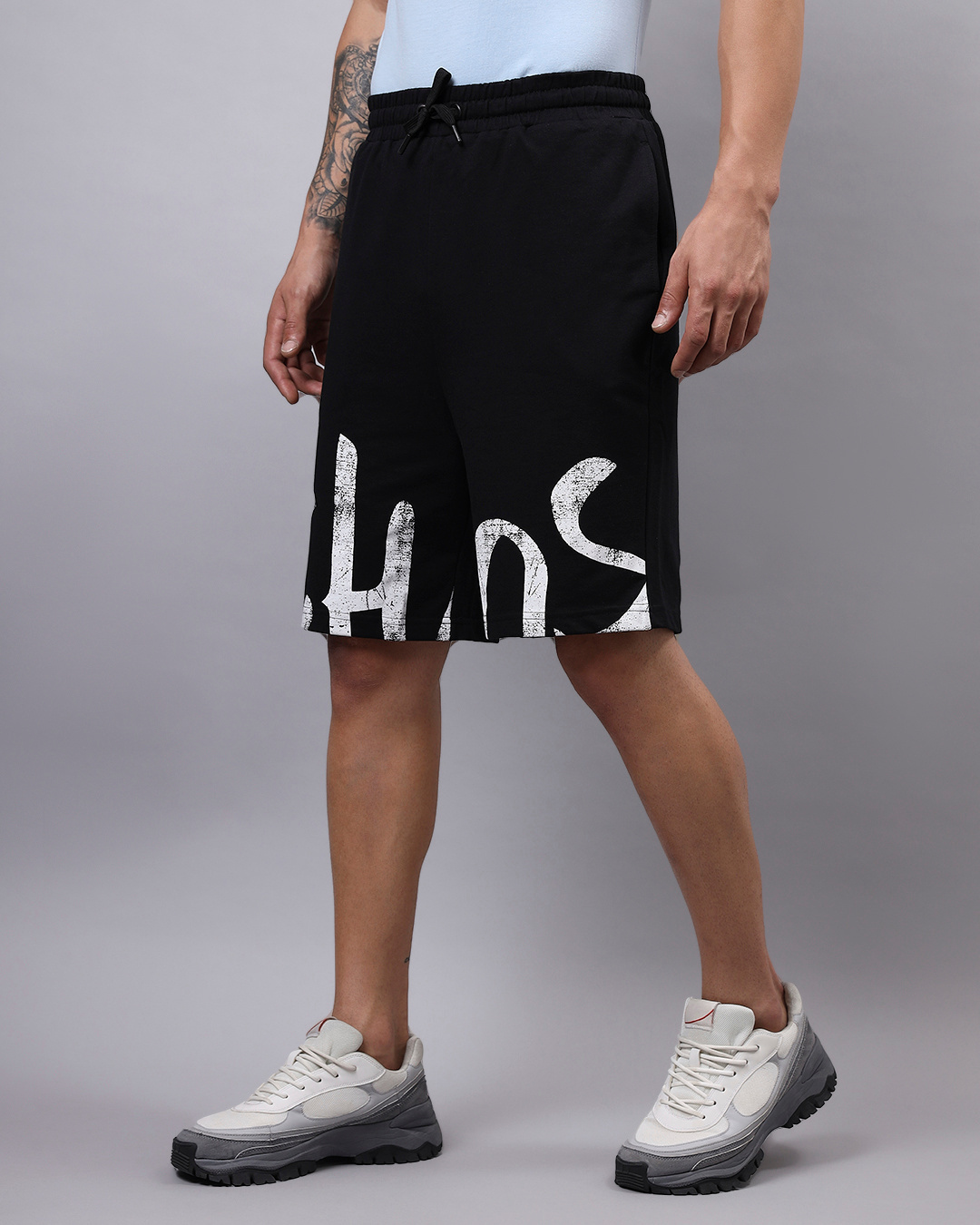 Shop Men's Black Chaos Typography Oversized Shorts-Back