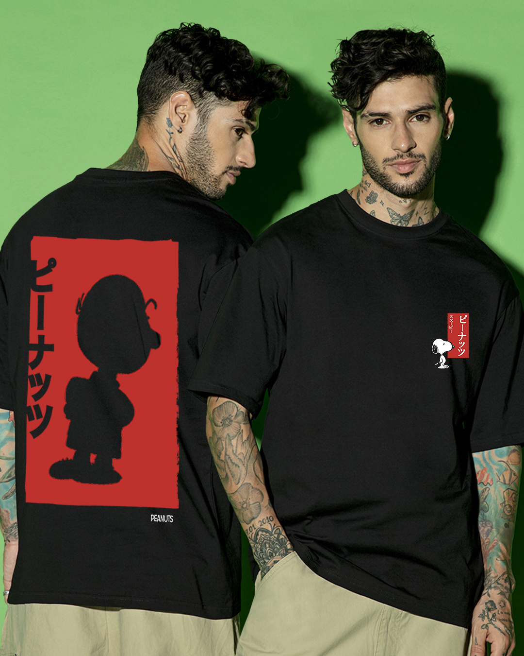 Shop Men's Black Charlie Jap Graphic Printed Oversized T-shirt-Back