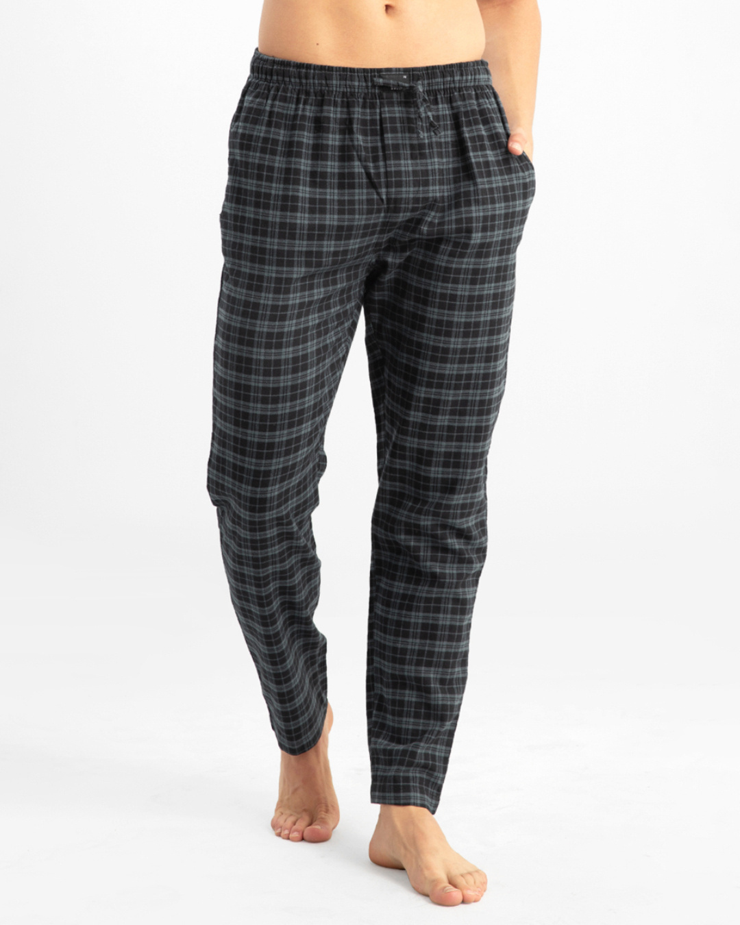 Buy Men's Black Checked Cotton Relaxed Fit Pyjamas Online in India at ...