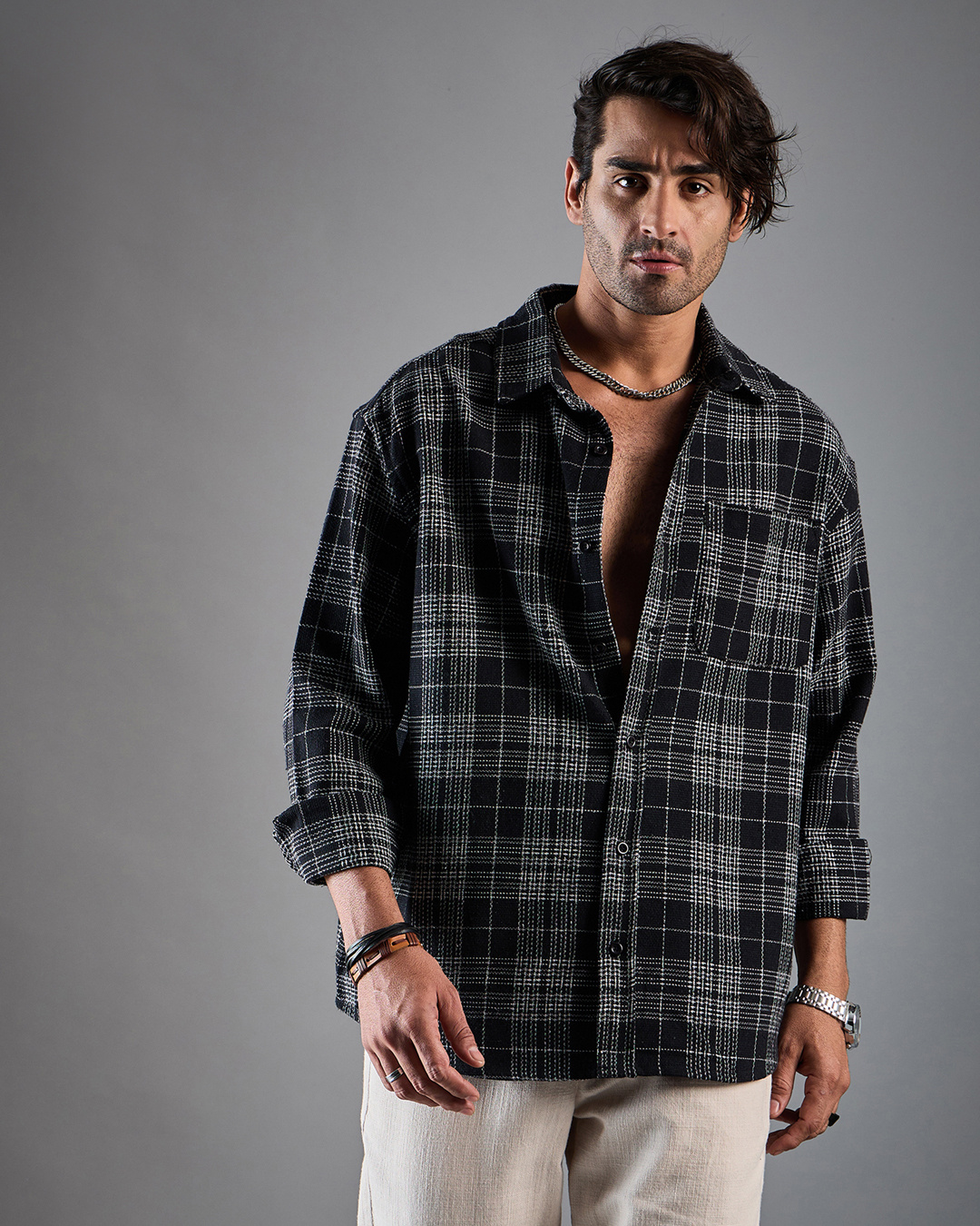 Buy Men's Black Checked Oversized Shirt Online at Bewakoof