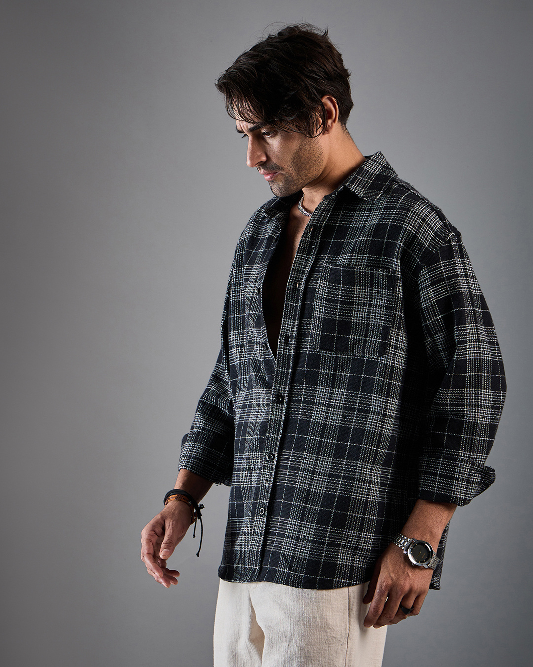 Shop Men's Black Checked Oversized Shirt-Back