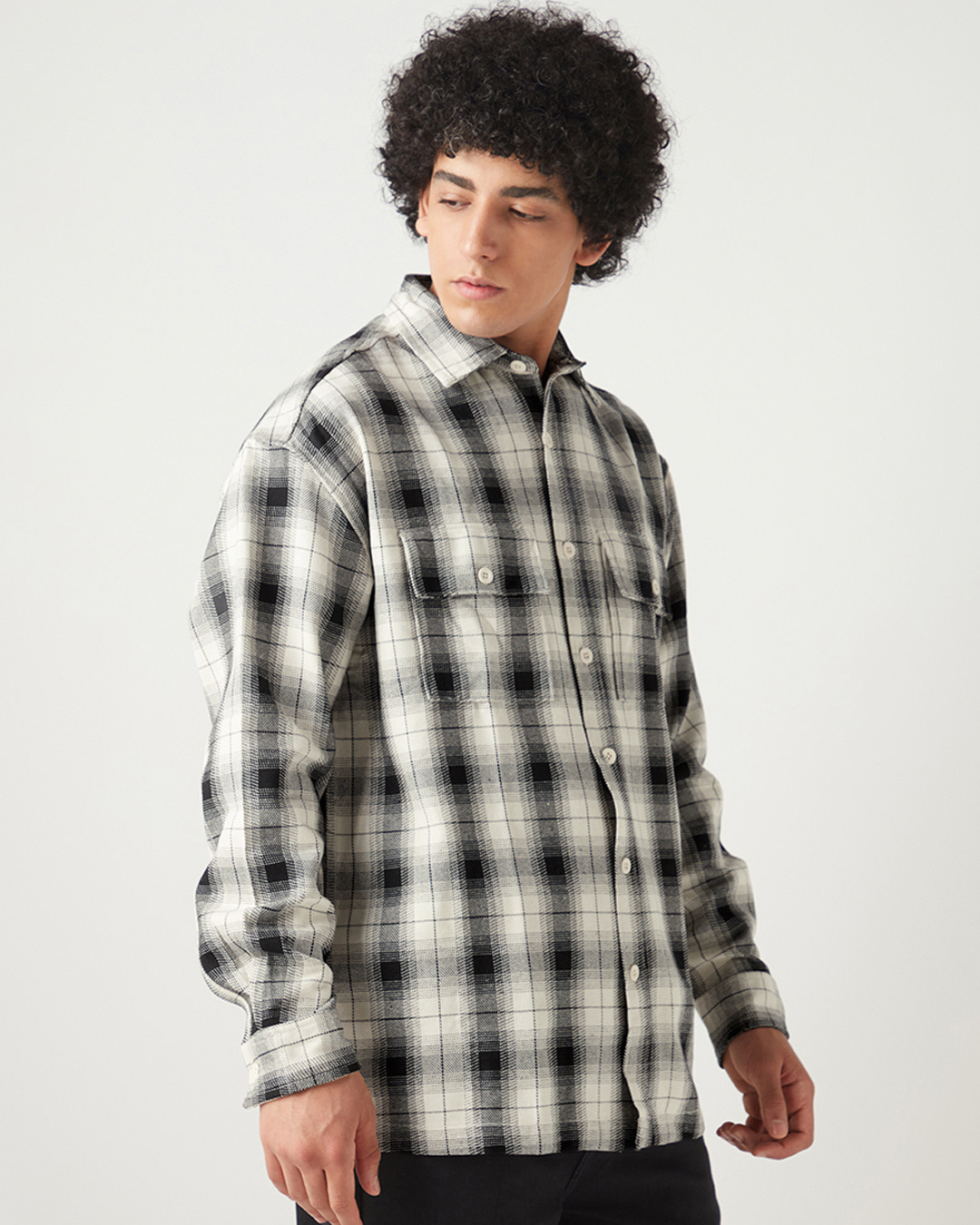 Shop Men's Black & Grey Checked Oversized Shirt-Back