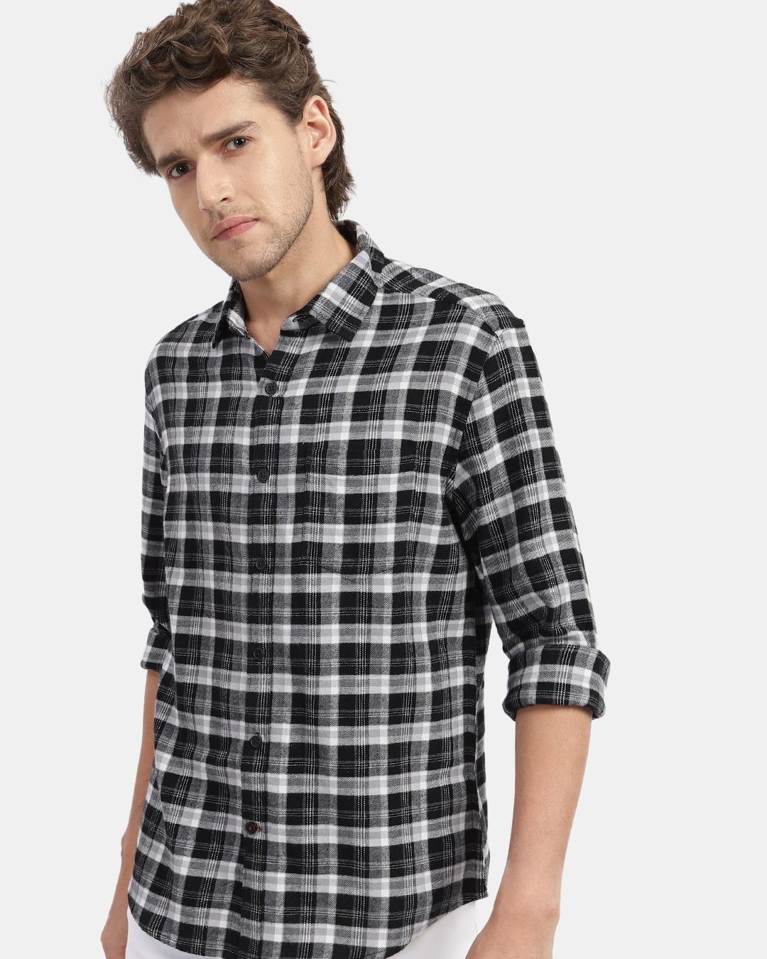 Black Check Cropped Shirt main image 0