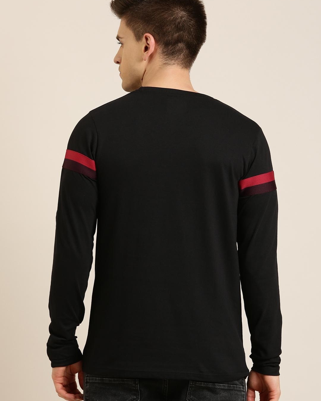 Shop Men's Black Chest Striped Striped Slim Fit T-shirt-Back
