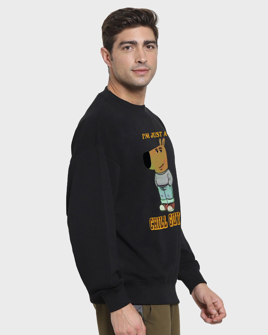 Shop Men's Black Chill Guy Graphic Printed Oversized Sweatshirt-Back