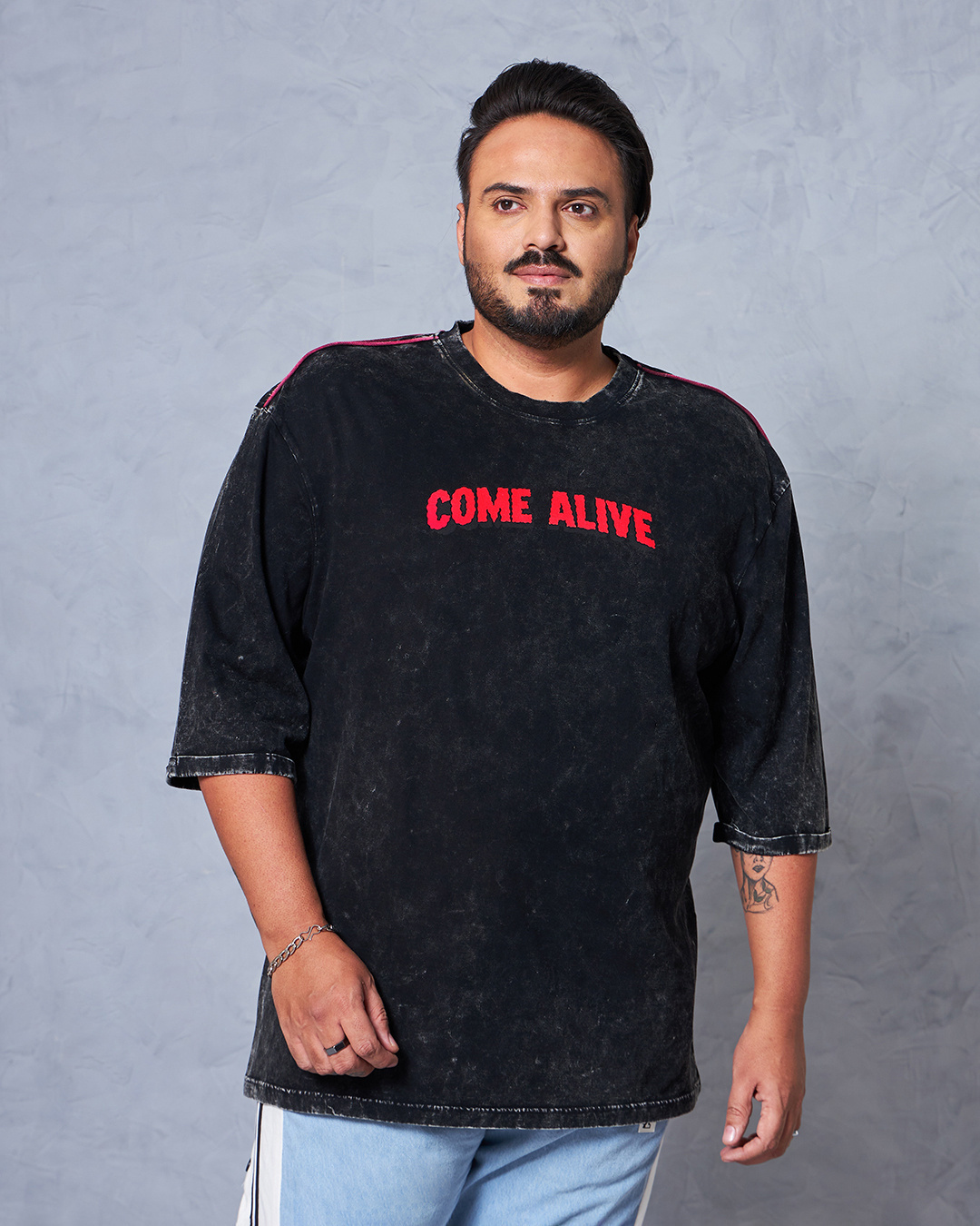 Shop Men's Black Mickey Graphic Printed Super Loose Fit Plus Size T-shirt-Back