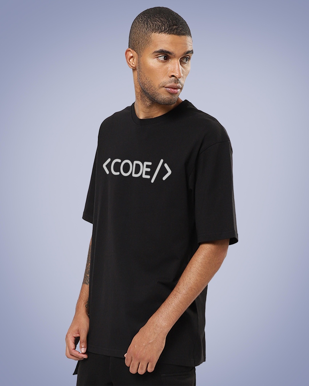 Shop Men's Black Code Typographic Oversized T-shirt-Back