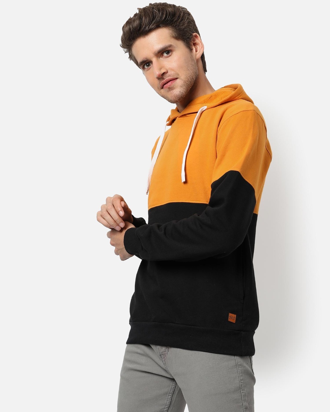 Shop Men's Black Color Block Hooded Sweatshirt-Back