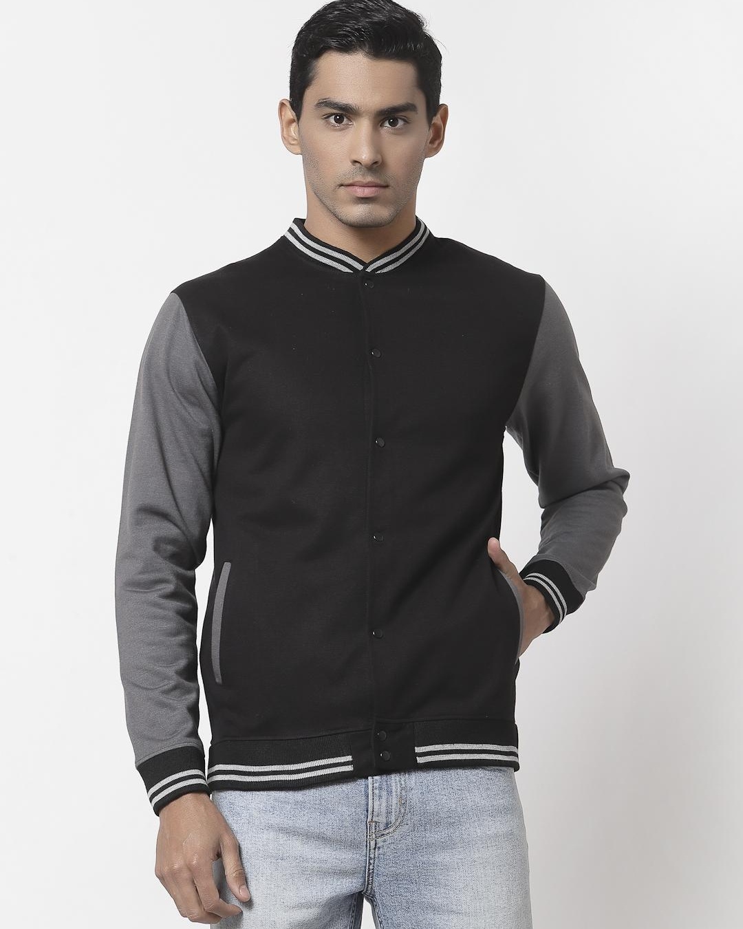 Buy Men's Black Color Block Jacket Online at Bewakoof