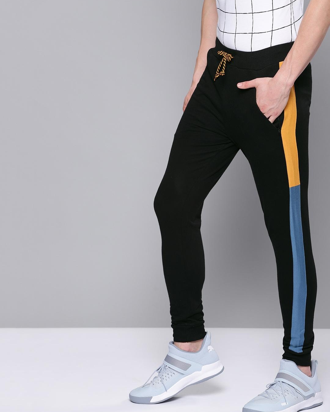 Shop Men's Black Color Block Joggers-Back