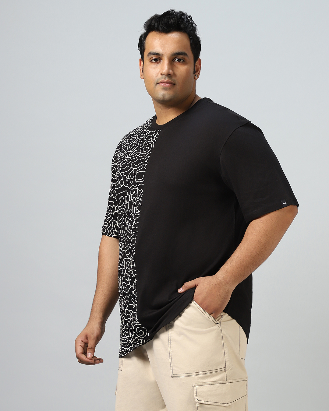 Shop Men's Black Color Block Oversized Plus Size T-shirt-Back