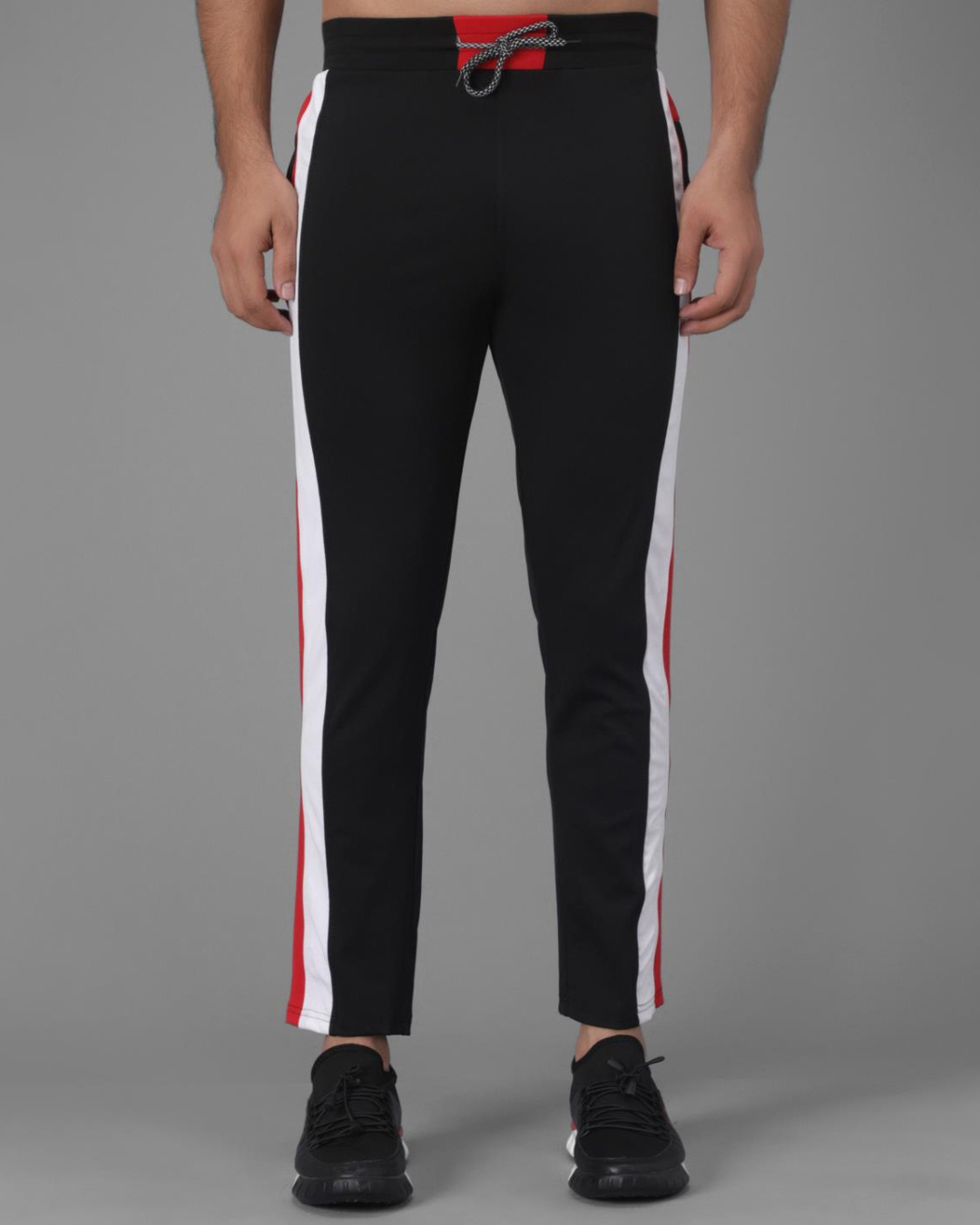 Buy Men's Black Color Block Relaxed Fit Track Pants for Men Black ...