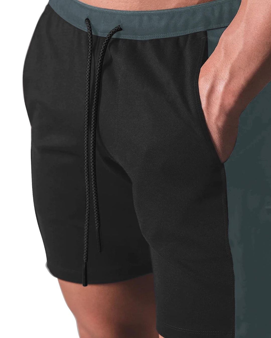 Shop Men's Black Color Block Slim Fit Shorts-Back
