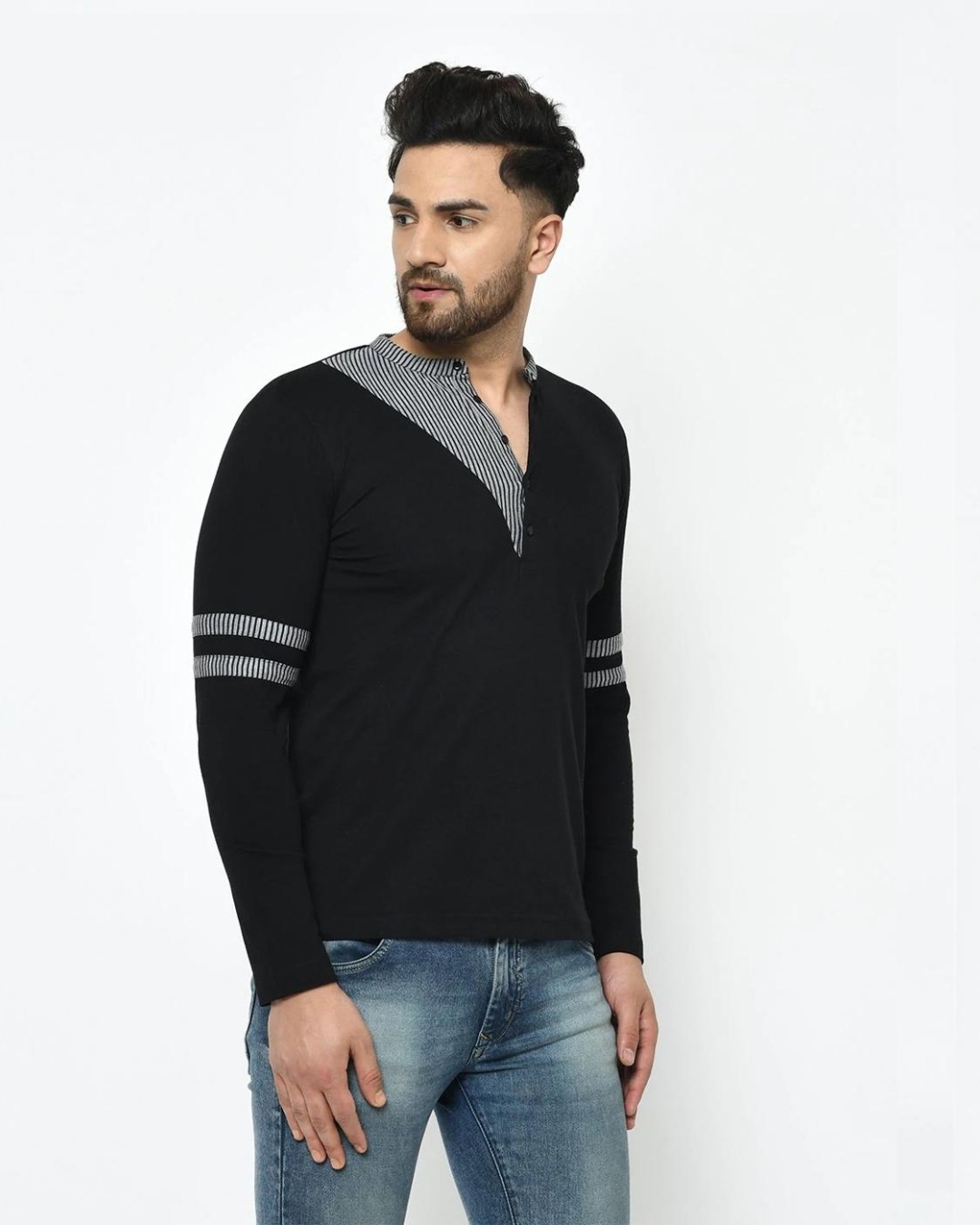 Shop Men's Black Color Block Slim Fit T-shirt-Back