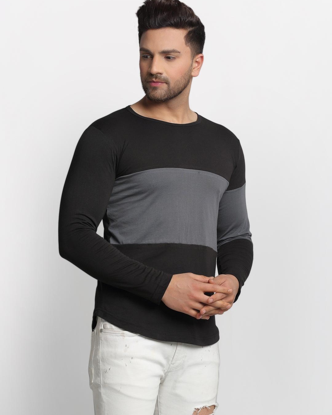 Shop Men's Black Color Block Slim Fit T-shirt-Back
