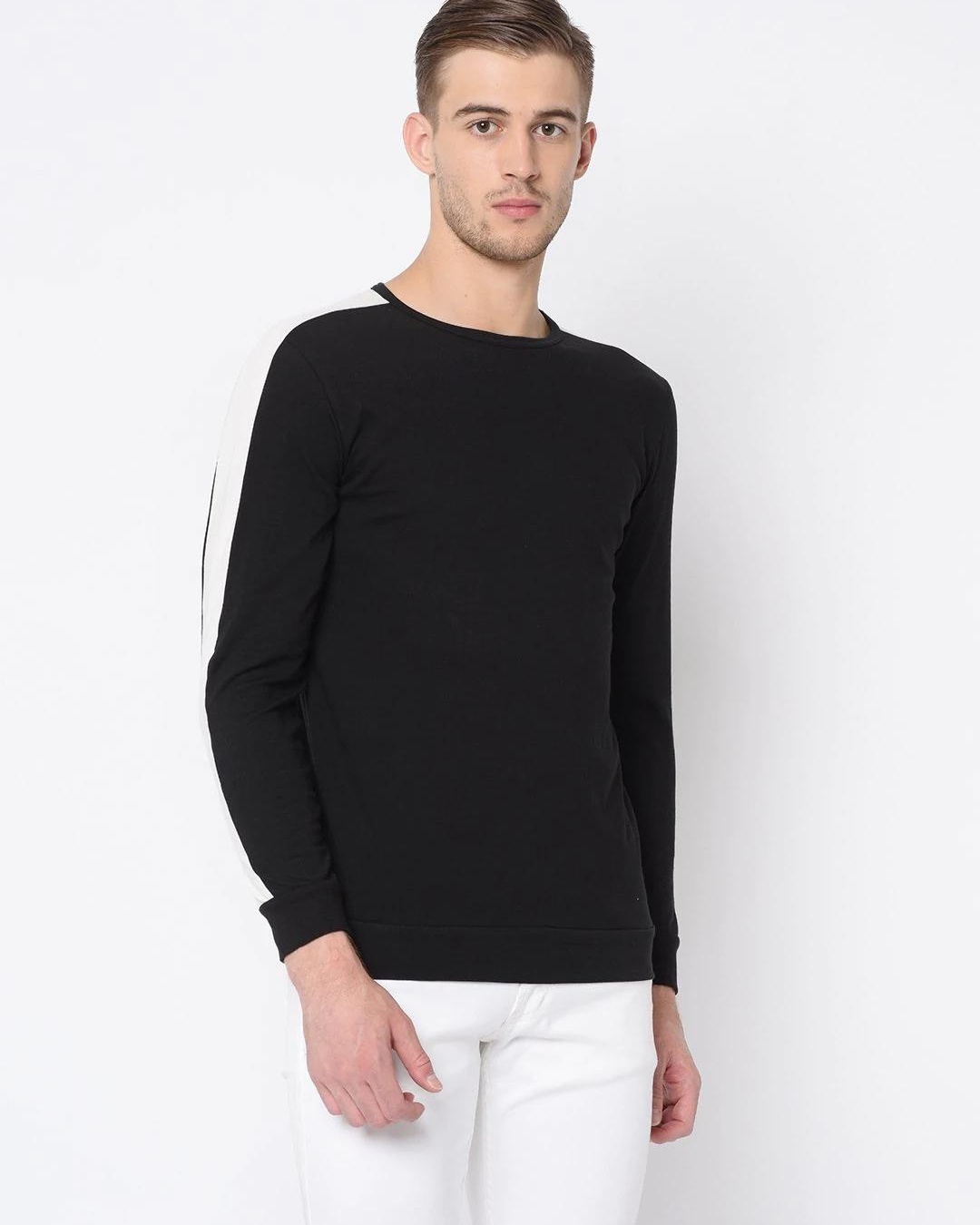 Shop Men's Black Color Block Slim Fit T-shirt-Back