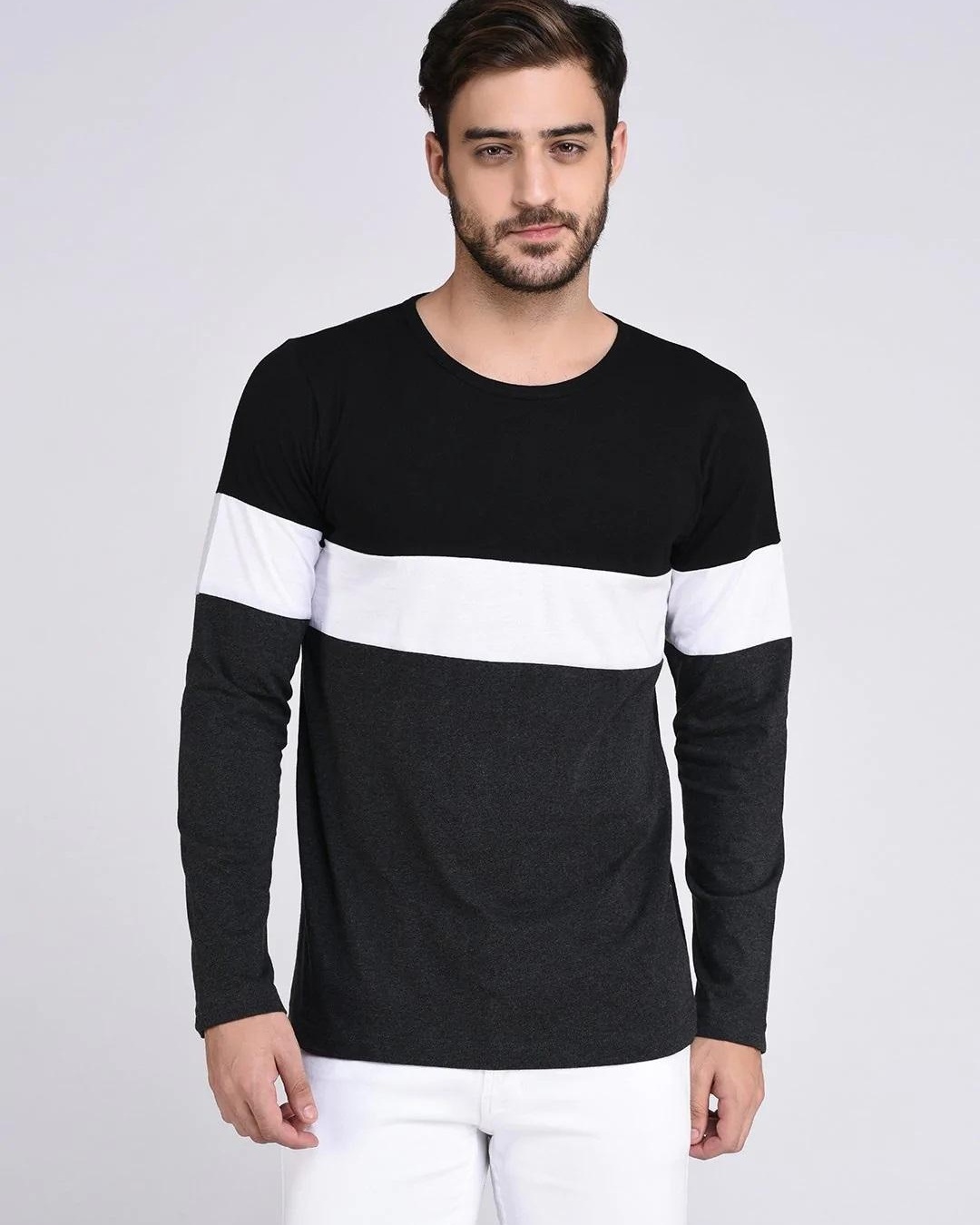 Buy Men's Black Color Block Slim Fit T-shirt for Men Black Online at ...