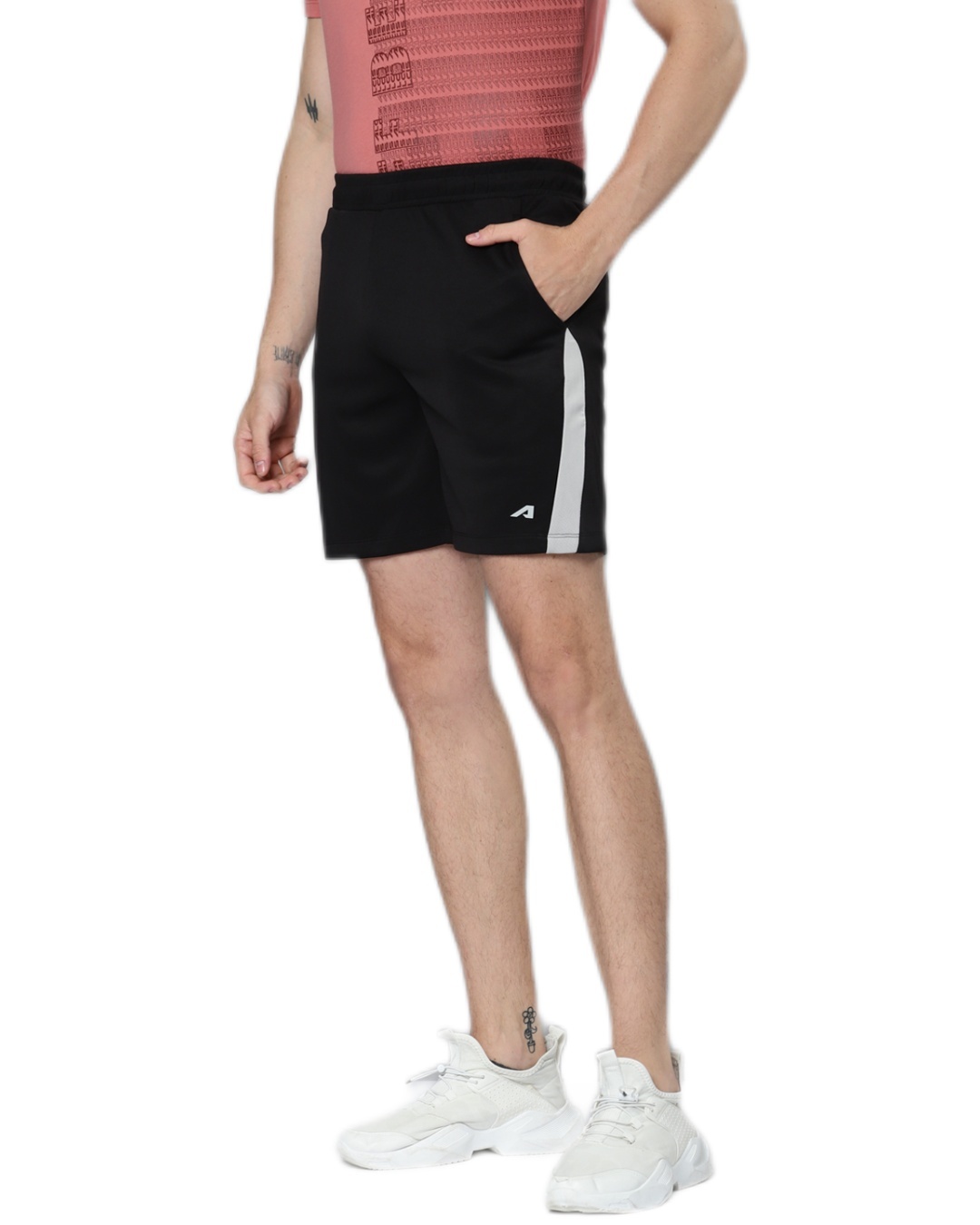 Shop Men's Black Color Block Slim Fit Training Sports Shorts-Back