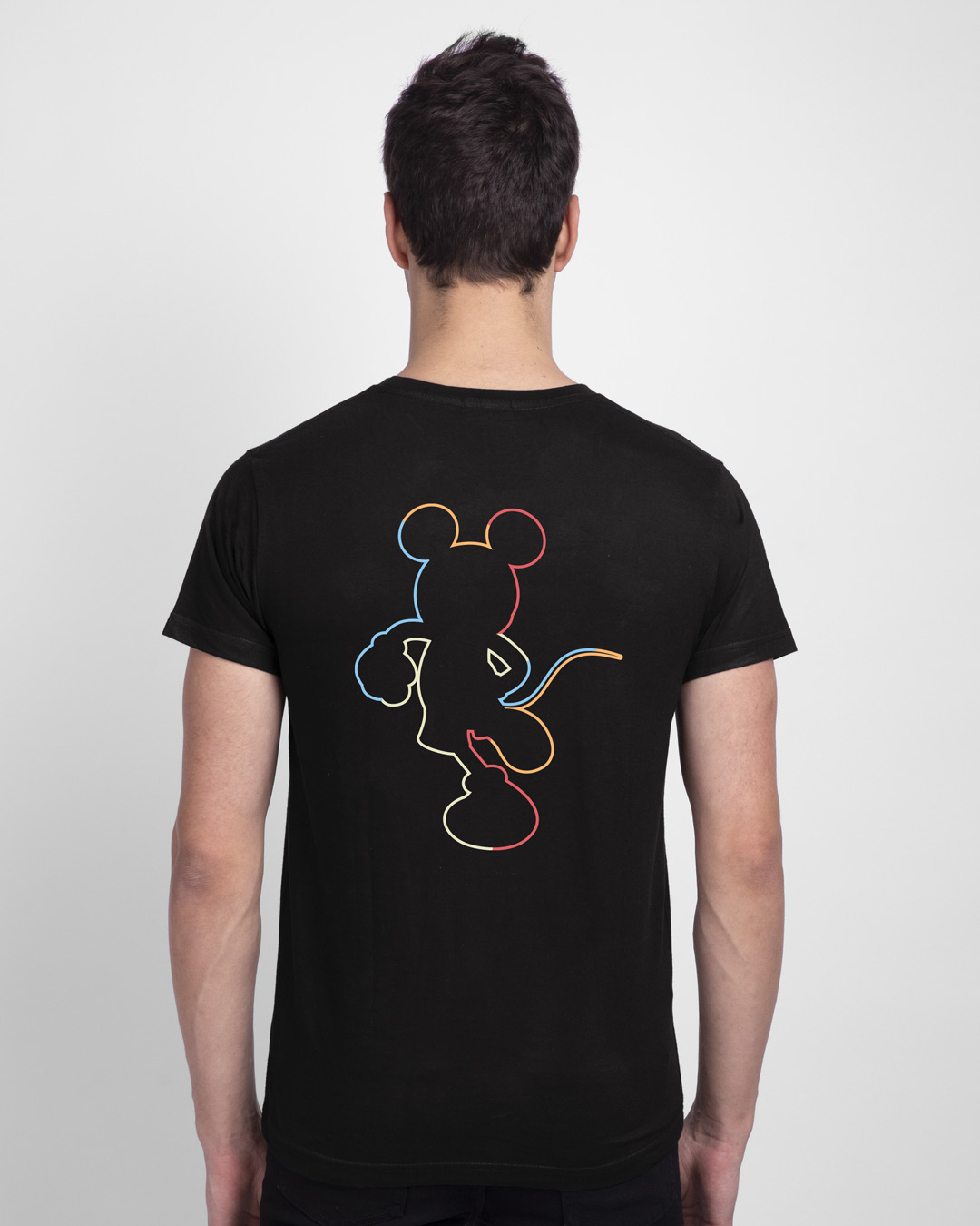 Shop Men's Black Color Line Mickey (DL) Typography T-shirt-Back